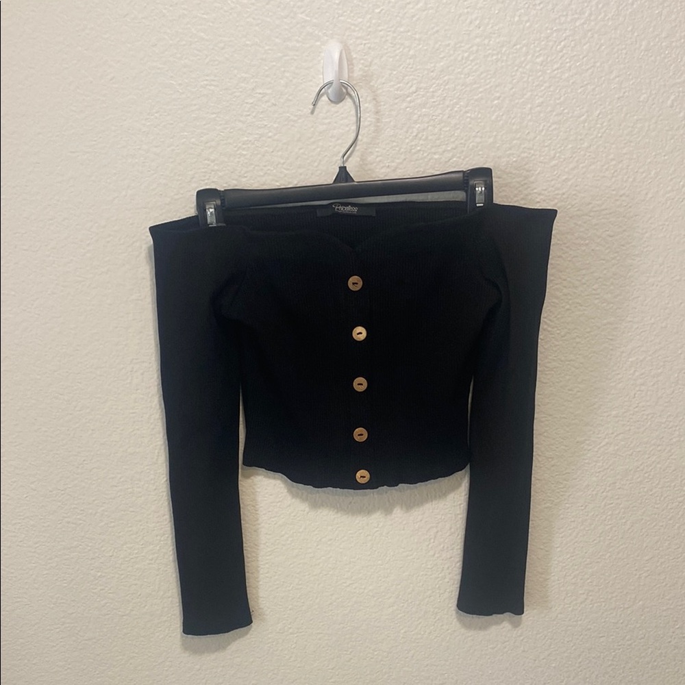 Black Off-Shoulder Buttoned Top